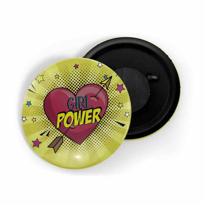 dhcrafts Yellow color Round Fridge Magnet Girl Power D14 Glossy Finish Design Pack of 1 (75 mm)